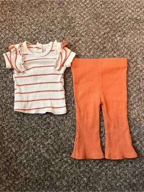 Rachel Zoe Girls Orange Striped Ruffle Top & Orange Ribbed Flare Pants